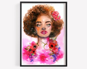 Zodiac sign Taurus Goddess Original watercolor painting on paper, unframed artwork gift for astrology lovers,