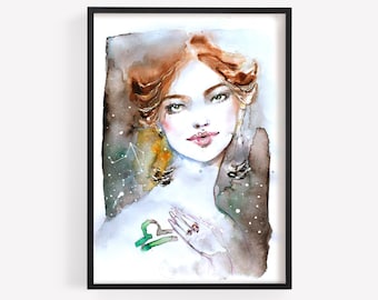 Zodiac illustration Libra girl Original painting