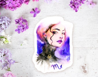 Pegatina del zodiaco. Calcomanía para chica Escorpio. Arte astrológico, signo zodiacal femenino. Regalo del horóscopo para ella. Hermosa chica Escorpio.