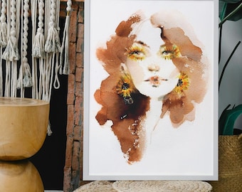 Sunflower girl. fashion illustration Art Print, large - 36 x 51 cm, limited edition