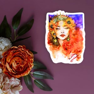 Zodiac Sticker. Leo Girl Decal. Astrology Art, Feminine Star Sign. Horoscope Gift for Her. Beautiful Leo Girl.