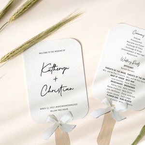 DIY Wedding Fan Ceremony Program Cards Minimalist Printable Editable Templates, Simple modern Elegant wedding Favor decoration idea