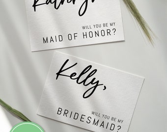 DIY Bridesmaid Proposal Card Editable Template, Will you be my maid of honor, minimalist matron of honor proposal bridal shower wedding idea