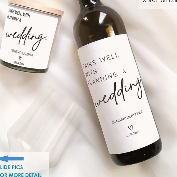 Wedding Planning Gift, Engagement Wine Label, Gift for Bride, Engagement Gift for Couples, Pairs Well with Planning A Wedding, Newly Engaged