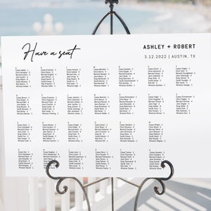 Tabella dei posti a sedere in ordine alfabetico per matrimonio minimalista fai-da-te, modelli modificabili stampabili, cartello con posti a sedere moderni e semplici, accesso istantaneo