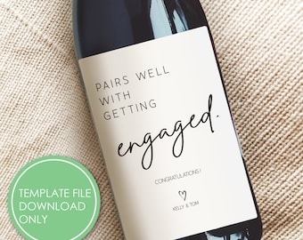 Étiquette de vin de fiançailles de modèle de bricolage, cadeau pour les couples de mariée, se marie bien avec les fiançailles, cadeau nouvellement fiancé, téléchargement de fête de bachelorette