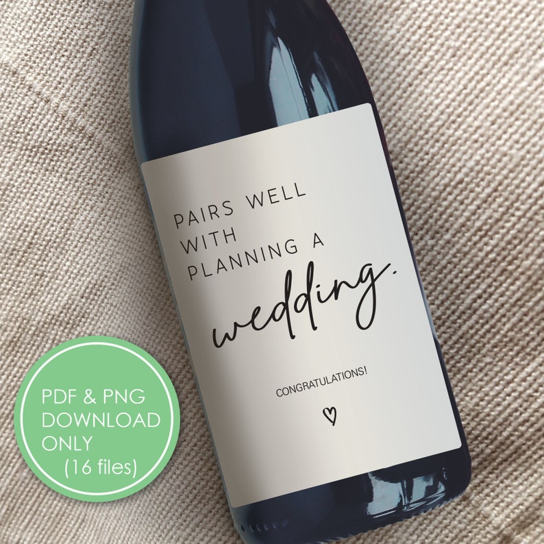 DIY Personalizable Template for Pairs well with Wedding Planning Engagement Wine Label Template, for Bride, Gift for Couples, Newly Engaged image 1