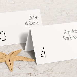DIY minimalistische bruiloft tabel nummer naam plaatskaarten afdrukbare bewerkbare sjablonen, eenvoudige moderne elegante bruiloft decoratie directe toegang