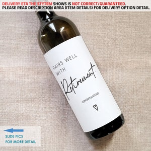 Retirement Wine Label Gift, Retirement Gift for her, Gift for him, Funny Retirement Party Idea