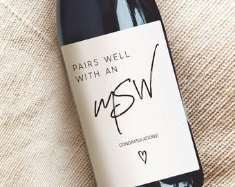 MSW degree gift, master of social work graduation gift for her gift for him, wine candle label for master's degree