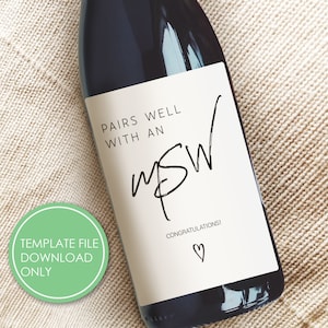 Regalo de título DIY MSW, regalo de graduación de maestría en trabajo social para su regalo para él, etiqueta de vela de vino para plantilla digital de maestría