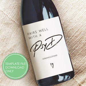 DIY PsyD, Doktorat, Doktor der Psyche, Psydologiest, Board Exam, Abschluss Geschenk Vorlage für druckbares Wein Etikett