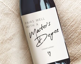 Master's Degree Gift,Master's Degree Wine Label, Graduation Gift for MS, MA, MBA, Pairs Well with a Master's Degree