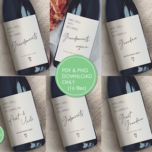 DIY Bébé Annonce de grossesse, Paires Bien arrière-grand-père Tante Oncle grand-mère parrains Cadeau Télécharger Imprimer Étiquette de vin