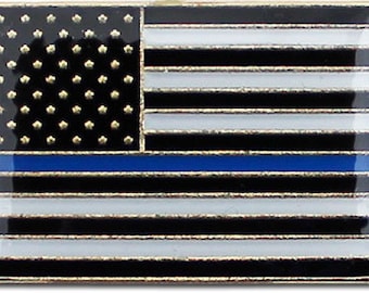 Thin Blue Line (USA) Flag Lapel Pin (Rectangular)