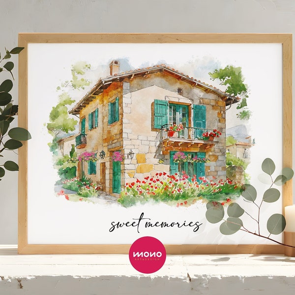 Custom House Drawing, House Illustration, Watercolor House Painting, Personalized Housewarming Gift, First Home Gift, Realtor Closing Gift