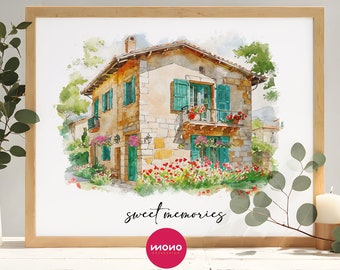 Mother's Day gift, house portrait, house painting, our first home sign, home sweet home sign, watercolor home, home portrait, realtor gift