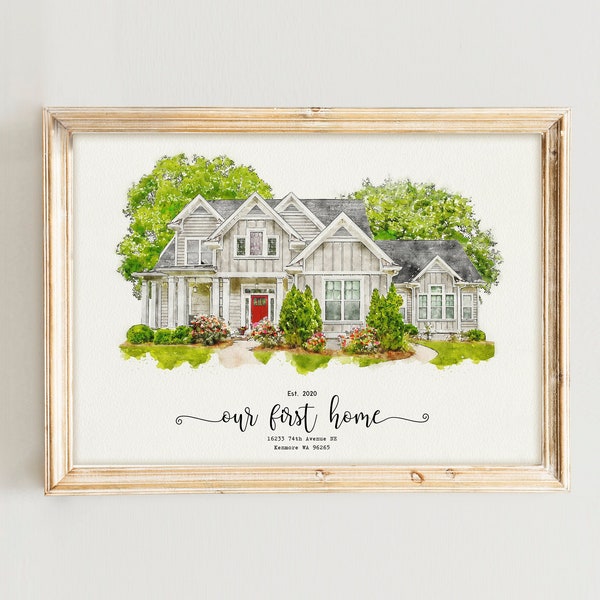 Benutzerdefinierte Aquarell Haus Porträt, Aquarell Haus Malerei, personalisierte Housewarming Geschenk, erste Haus Geschenk, Makler Abschluss Geschenk, Haus Porträt