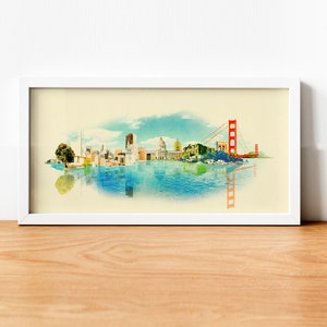 Watercolor San Francisco City Illustration, San Francisco Artwork, San Francisco Skyline, California, Panoramic San Francisco Poster, Art