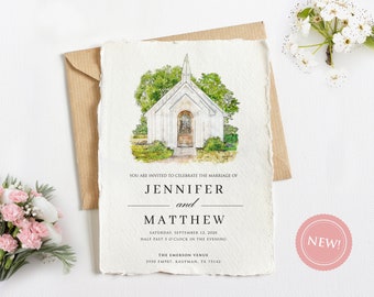 Custom Wedding Invitation with Watercolor Venue Painting, Invitation Set, Custom Watercolor Wedding Venue Portrait, Wedding Church Portrait