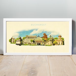 Aquarell Bukarest Illustration, Bukarest Kunstwerk, Bukarest Skyline, Panorama Bukarest Poster, Bukarest Druck, Stadt Kunst, Wand Kunst