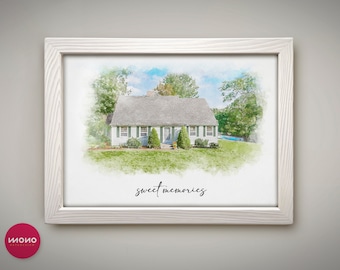 Boceto de casa, dibujo de casa, lápiz de color, dibujo a lápiz, dibujo personalizado, boceto a partir de una foto, regalo para nuestra primera casa, regalo para un agente inmobiliario