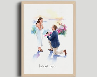 Couple Proposal Portrait, Watercolor Engagement, Custom Couple Portrait, Engagement Watercolor, Gift for Couples, Valentines Day Gift