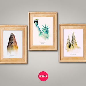 Aquarel New York City Set van 3, standbeeld van Liberty, New York Poster Artwork, New York, New York Print, New York City Art, Wall Art Print