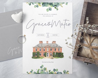 Wedding Invitation Watercolor Venue Painting Wedding Venue Invitation Suit Wedding Invitation Set Invitation Printable Invitation Print