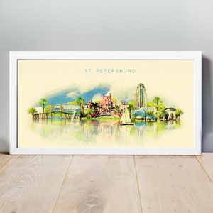 Skyline van Sint-Petersburg, St Petersburg Poster, Artwork van Sint-Petersburg, St Petersburg Art Print, aquarel St Petersburg illustratie, Florida