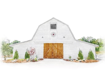 Custom Watercolor Farmhouse Portrait, Farmhouse Painting from Photo, Custom Barn Landscape Painting From Photo, Custom Barn Portrait