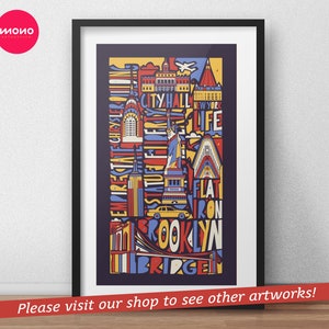 Cartel de bocetos de la ciudad de Nueva York, cartel panorámico de dibujo a mano de Nueva York, obras de arte de Nueva York, cartel de boceto de la ciudad, horizonte de Nueva York, horizonte de la ciudad, nueva york imagen 7