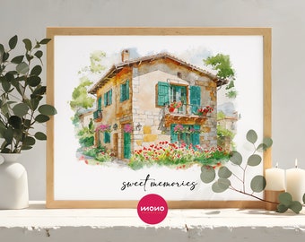 Custom House Drawing, House Illustration, Watercolor House Painting, Personalized Housewarming Gift, First Home Gift, Realtor Closing Gift