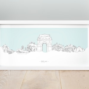 Skizze-Delhi City-Poster, Hand-Zeichnung Delhi Panorama Poster, Delhi Kunstwerk, Delhi Skyline, Stadt Kunst, Stadtplan, Stadt Druck, Wand-Dekor