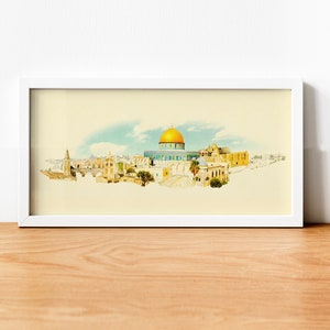 Aquarell Jerusalem Stadt Illustration, Jerusalem Kunstwerk, Jerusalem Skyline, Poster Panorama Jerusalem, Jerusalem Druck, Kudus, Stadt Kunst