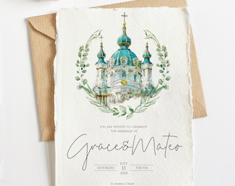 Custom Church Wedding Invitation, Wedding Invites, Watercolor Wedding Invitation, Invitation Set Printable, Wedding Venue Invitation