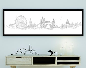 London City Sketch Poster, Dibujo a mano London Panoramic Poster, London Artwork, City Sketch Poster, London Skyline, City Skyline, City Art