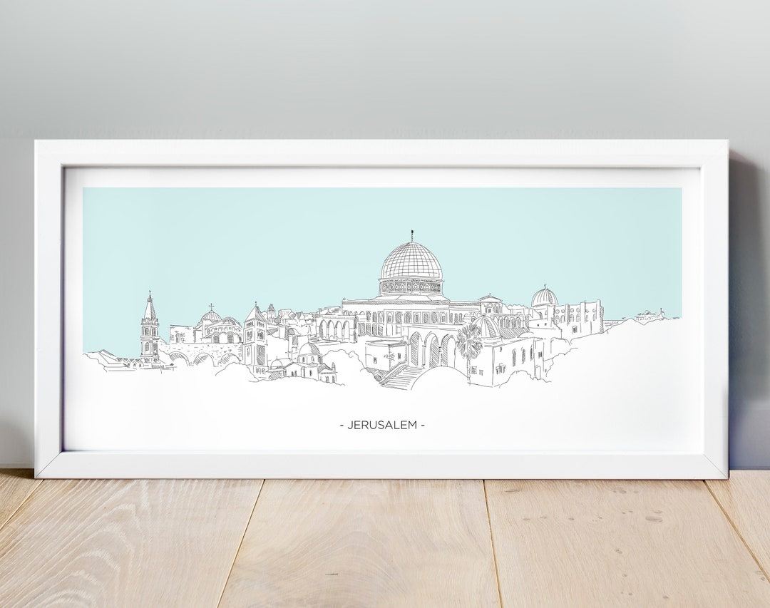 Jerusalem City Sketch Poster, Hand Drawing Jerusalem Panoramic Poster
