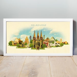 Aquarell Melbourne Illustration, Melbourne Illustration, Melbourne Skyline, Panorama Melbourne Poster, Melbourne Print, Melbourne Karte, City Art