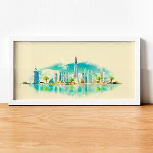 Aquarell Dubai Stadt Illustration, Dubai Panorama Poster, Dubai Poster, Dubai City Art, Wandkunst, Dubai Skyline, Dubai Print, Dubai Karte