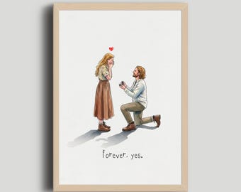 Custom Couple Proposal Watercolor Portrait, Engagement Gift (Digital or Print Options)