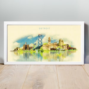 Skyline von Detroit, Detroit-Poster, Detroit Kunstwerk, Detroit-Kunstdruck, Aquarell Detroit City-Illustration, Karte Detroit, Michigan, Wand Kunst