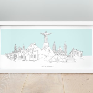 Rio City-Skizze-Poster, Hand-Zeichnung Panorama Poster Rio, Rio Kunstwerk, Rio Skyline, Wand-Dekor, Stadt Kunst, Stadtplan, Stadt Druck, Brasilien,