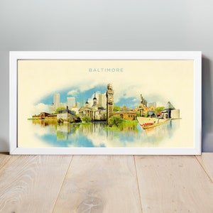 Skyline von Baltimore, Baltimore Poster, Baltimore Kunstwerk, Baltimore Kunstdruck, Aquarell Baltimore Stadt Illustration, Baltimore Karte, Maryland