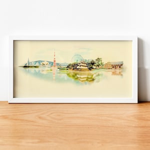 Aquarell Tokyo City Illustration, Tokyo Kunstwerk, Tokyo Skyline, Panorama Tokyo Poster, Tokyo Druck, Tokyo Karte, Wandbilder, Stadt Kunst