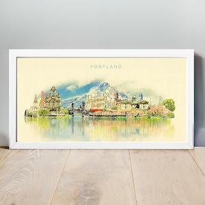 Portland Skyline, Portland Poster, Portland Kunstwerk, Portland-Druck, Aquarell Portland Stadt Illustration, Portland Karte, Oregon, Wand Kunst