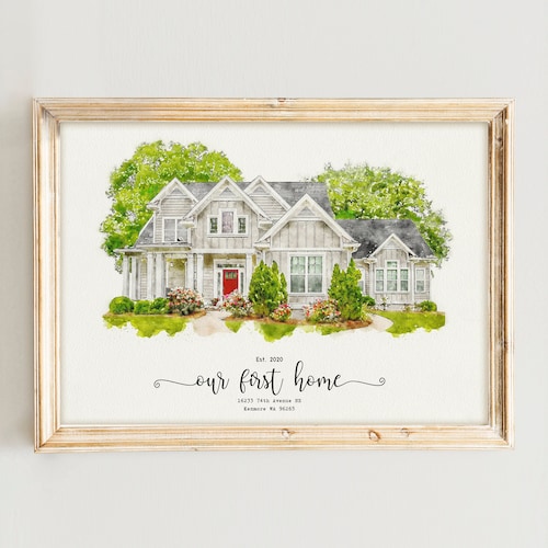 Retrato de casa en acuarela personalizado, pintura de casa en acuarela, regalo de inauguración de casa personalizado, regalo para la primera vivienda, regalo de cierre de agente inmobiliario, retrato de casa