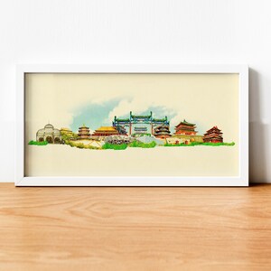 Aquarell Beijing Illustration, Beijing Kunstwerk, Beijing Skyline, Beijing Poster, Stadtplan, Beijing, drucken, Wandkunst, Stadt Beijing Karte