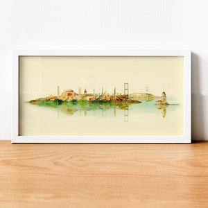 Watercolor Istanbul City Illustration, Panoramic Istanbul Poster, Istanbul Artwork, Istanbul Skyline, Istanbul Print, City Art, Wall Art