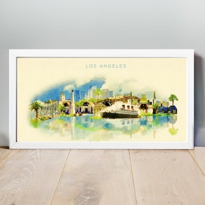 Los Angeles Skyline, Los Angeles Poster, Los Angeles Kunstwerk, Los Angeles Druck, Aquarell Los Angeles Stadt Illustration, Karte, Wandkunst